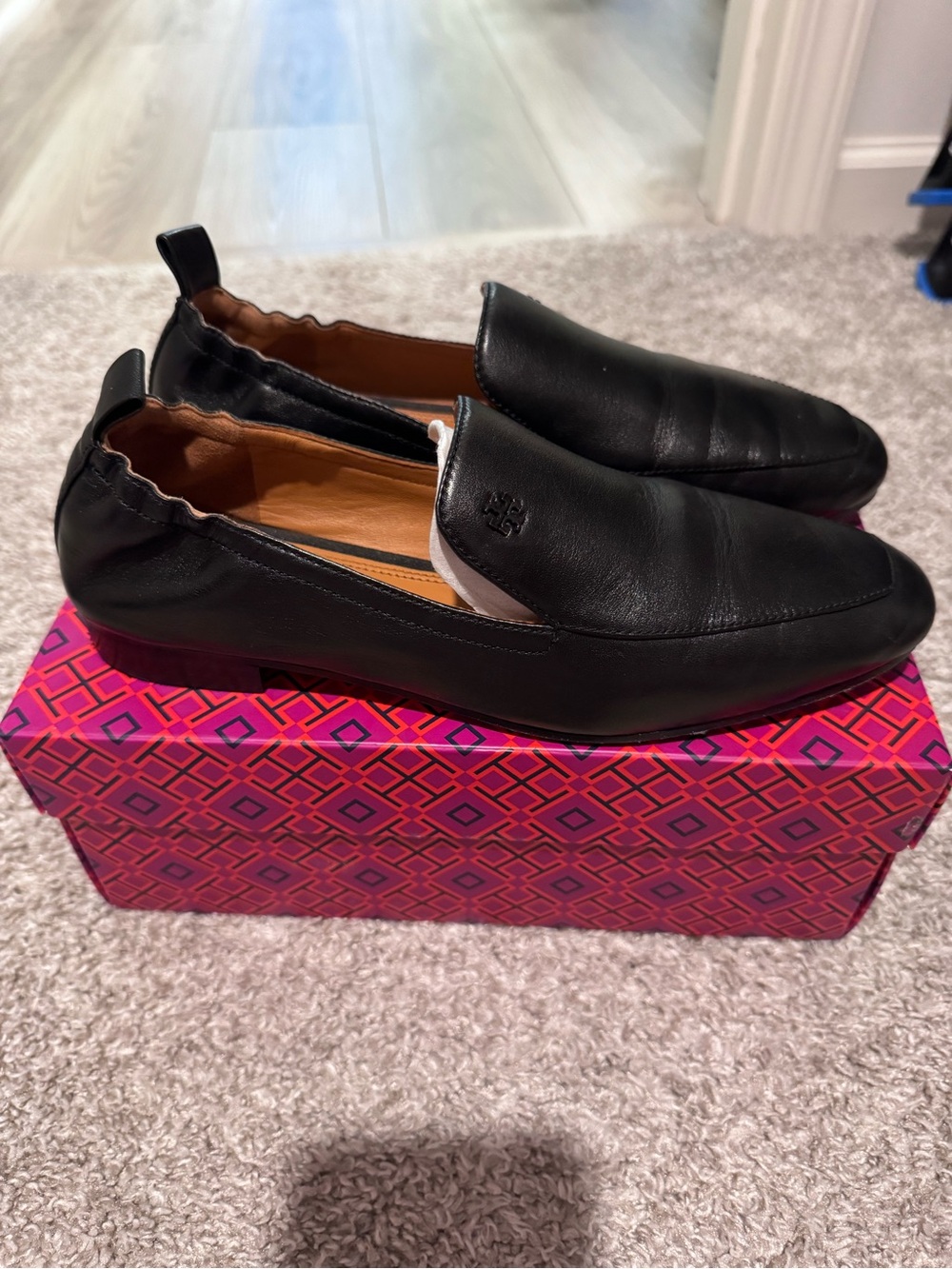 Tory Burch Black Leather Slip-On Loafers